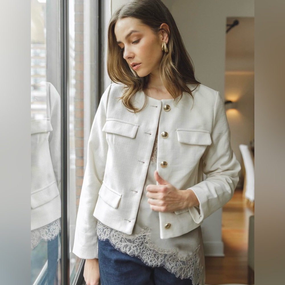 NWT A New Day ivory textured woven button down lined blazer